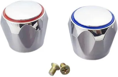 Produktbild von Kraanafdekkingen, 2 stuks, verchroomd, rood en blauw, badkamer, keuken, wastafelkraan