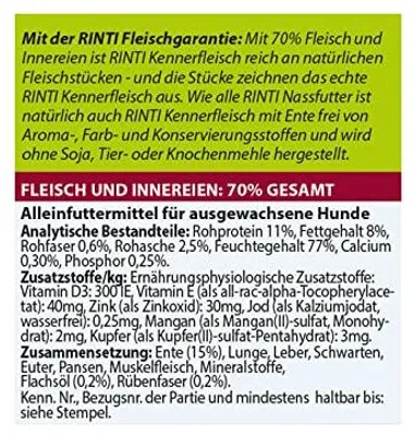 Immagine prodotto di Rinti - Pure Kennerfleisch 12x800g | Anatra