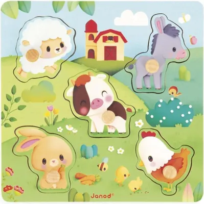 Produktbild von Janod Holzpuzzle Bauernhof - Fühl- und Lernpuzzle für Kinder