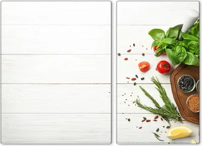 Produktbild von Glas-Herdabdeckplatten Glaskeramikkochfeld-Abdeckung Spritzschutz Schneidebrett Zweiteilige Glas Kräuter Gewürze 70x52 cm