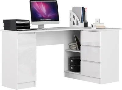 Immagine prodotto di Scrivania angolare - Arredamento per ufficio - Postazione di lavoro - Postazione di lavoro domestica - Scrivania con cassetti - Design compatto - 3 cassetti e spazio contenitivo