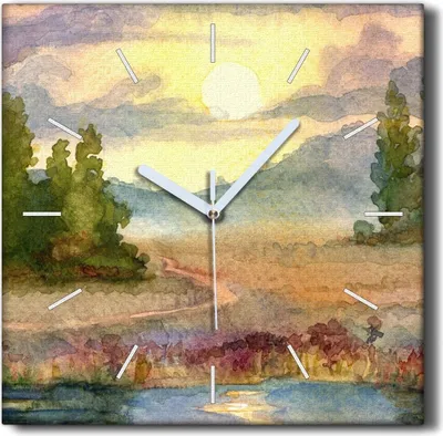 Produktbild von Coloray Hodiny Unikátní 30x30 cm  Tiché hodiny Pro obývací pokoj a kuchyň Nástěnné hodiny Plátno Černé ručičky hodin - Západ slunce do akvarelu