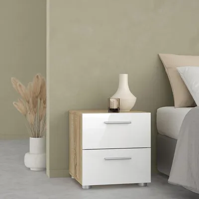 Productafbeelding van Nachtkastje Pepe Wit Hoogglans/Eikenlook - Giga Living