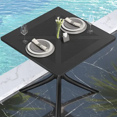 Produktbild von PHUKET | Bistro Tischplatte Außen | Kunststoff | 80 x 80 x 3,5 cm | Schwarz | Gastro Garten Terrasse