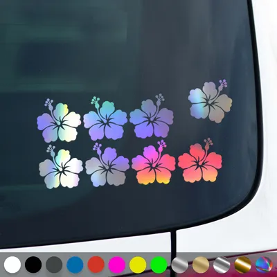 Produktbild von PantherPixel Hibiskusblüten Aufkleber Set Hibiskuspflanze Sticker Auto Geschenkidee Farbe Oilslick-Hologramm
