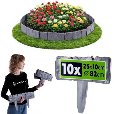 Image de Bordures de pelouse KADAX 25 x 22,5 cm, lot de 10, délimitation de parterres aspect pierre, bordures de parterres en plastique, bordures de parterres pour le jardin, bordures de pelouse (grises)