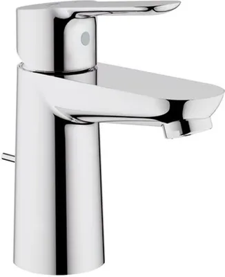 A close-up studio shot of a single chrome faucet against a white background.