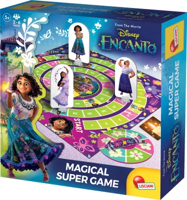 The image shows the box of a Disney Encanto themed board game, with characters from the movie depicted on the box and game board.