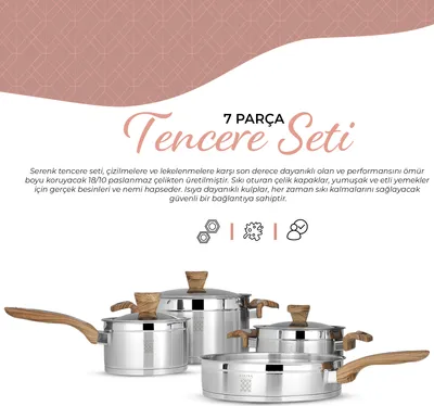 Produktbild von Serenk Definition Topfset mit passenden Deckeln, Kochtopfset aus Edelstahl, Geschirrset 7-teilig, alle Herdarten auch Induktion, Türkiye Made