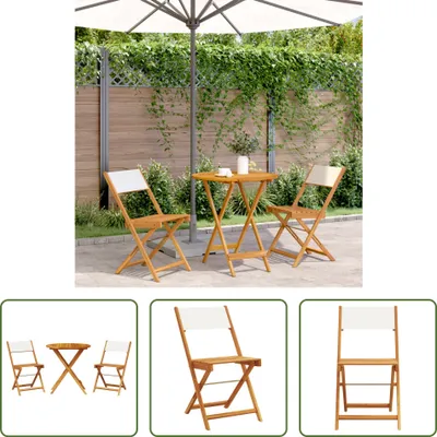 Produktbild von The Living Store 3-tlg. Bistro-Set Cremeweiß Stoff und Massivholz