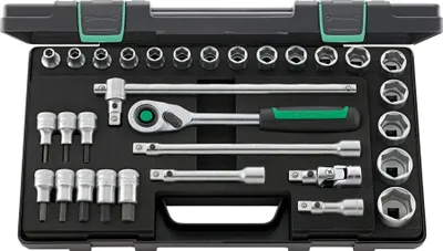 Produktbild von STAHLWILLE 52/54/25 / 6QR, Steckschlüssel-Set, 31 Stück(e), Schwarz, Grün, Silber, 5,31 kg, T-Griff, 1/2"