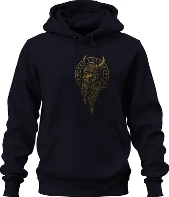 Produktbild von Wikinger Kriegerporträt Runen Helm Odin nordische Mythologie Uni Hoodie Kapuzenpullover, Navy, XL