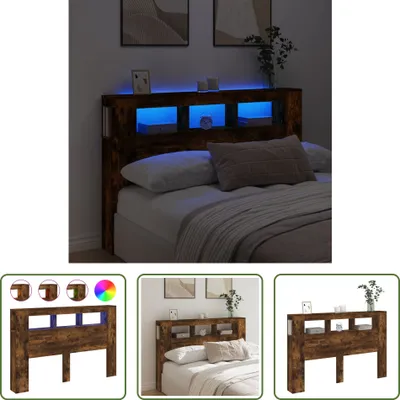 Produktbild von The Living Store LED-Kopfteil Räuchereiche 160x18,5x103,5 cm Holzwerkstoff
