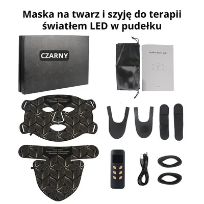 Zdjęcie produktu dla Maska LED do terapii światłem na twarz i szyję – 8 kolorów światła czerwonego i podczerwieni – Anti-aging, pory, trądzik, rozjaśnianie skóry – Czarny