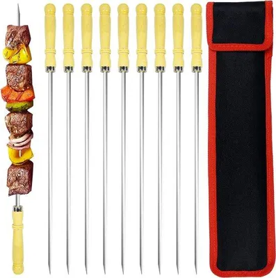 Produktbild von Famanu Grillspieße 12 Stück - Edelstahl, 39 cm, mit Holzgriff