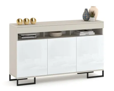 Produktbild von Große Kommode Fernsehschrank LUNA 3D Kaschmir/Weiß Hochglanz 160cm