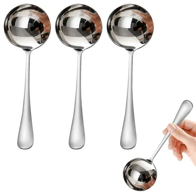Immagine prodotto di Set di 3 cucchiai da zuppa in acciaio inossidabile, color argento, lunghezza 20 cm