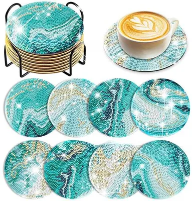 Produktbild von 8 Stück Glas-Unterteller, Glas-Unterteller mit Halter, DIY-Unterteller, runde Glas-Unterteller, Diamanten-Becher-Unterteller für Erwachsene zum Knöpfen