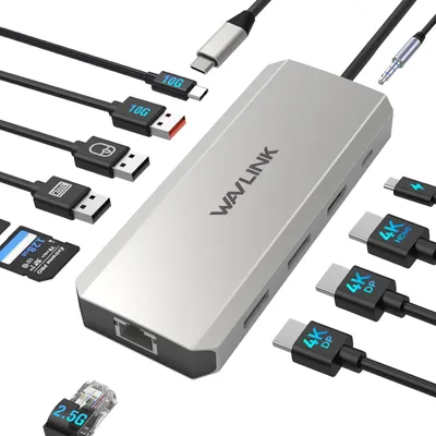 Image de Station d'accueil pour ordinateur portable WAVLINK, station d'accueil avec double port DisplayPort, HDMI, 1