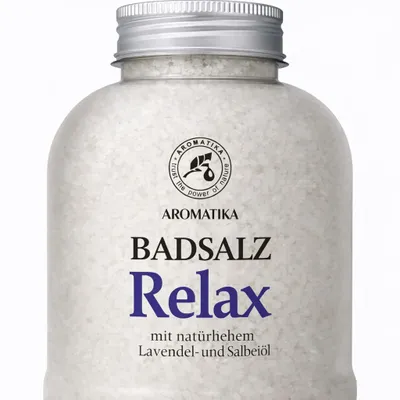 Produktbild von Badesalz Relaxing 600g - Meersalz mit Natürlichem Ätherischen Lavendelöl & Salbeiöl - Besten für Guten Schlaf - Stressabbau - Baden - Körperpflege