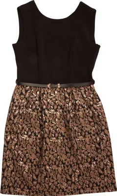 Produktbild von Ärmelloses schwarzes Leopardenmuster-Kleid mit Taillengürtel, Classy Leo