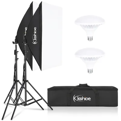 Obrázok produktu pre Sada softboxov LEADZM, 2 kusy, rozmer 51x69 cm, s LED osvetlením 5500K, profesionálne fotografické vybavenie s nastaviteľnými stojanmi, čierna a strieborná farba