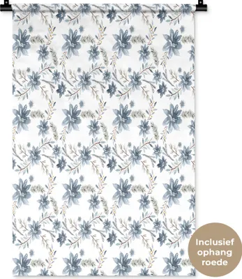 Produktbild von MuchoWow® Wandteppich Wandbehang Blumen - Blau - Pflanzen 60x90 cm Tapisserie Dekoration Wandtuch - Foto-Teppich - Abwaschbar