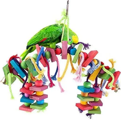 Produktbild von Papageienspielzeug Kauspielzeug Spielzeug hängen Bunte Biss, geeignet für Papageien, Sittiche, Aras, Graupapageien,Holzblock