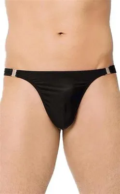 Produktbild von Satin Slip Thong mit Reißverschlüssen - Schwarz Größe M