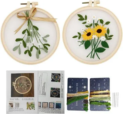 Produktbild von Stickset für Anfänger – Stickstoff/Stickrahmen – Stickgarn/Nadel – Anleitung – Sticksets für Erwachsene – Blumenmuster – Stickset