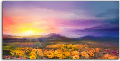 Produktbild von Coloray Glasbild 140x70  Wandbild Glasbilder Malerei gelbe Gänseblümchen Feld Blumen