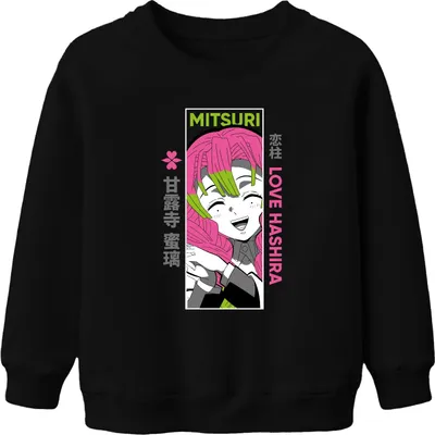 Produktbild von Mitsuri Love Hashira Demon Slayer Anime Geschenk Otaku kawaii Uni Kinder Sweatshirt Pullover, Schwarz, 104
