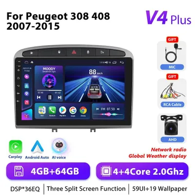 Obrázek produktu pro Peugeot 307 (2012) Autorádio s Androidem – 2-DIN – 22,9 cm dotykový displej – Android 10 – 4+64 GB – 2,0 GHz – AHD – GPS