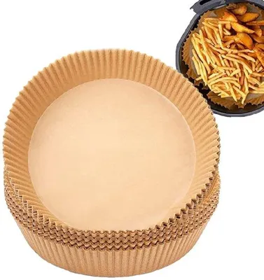 Zdjęcie produktu dla 100 arkuszy papieru do pieczenia do frytkownicy powietrznej, bezpieczne dla żywności, do frytkownicy powietrznej, patelni, piekarnika i kuchenki mikrofalowej