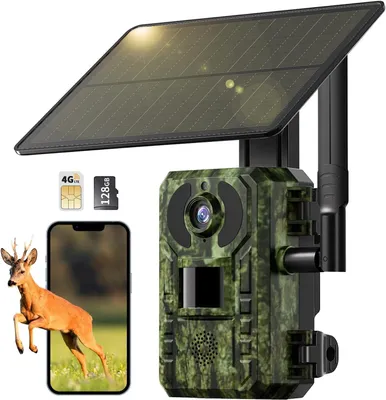 Imagen del producto de Cámara trampa 4G con energía solar, resolución 2K, sensor de movimiento, resistente al agua IP66