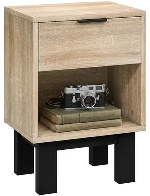 Produktbild von Nachttisch, Nachtschrank mit Schublade, offenes Fach, Nachtkommode für Schlafzimmer, Wohnzimmer, 35 x 26 x 50 cm, Eiche