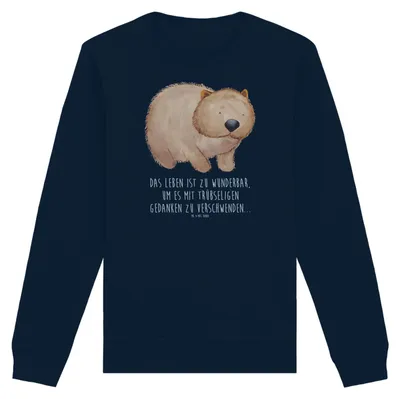 Produktbild von Mr. & Mrs. Panda Baumwoll Sweatshirt Wombat Größe S - French Navy - Geschenk, Pullover, Das Leben Ist schön, Sweater, Lustige Sprüche, Pulli, Motivation, Bio, Spruch