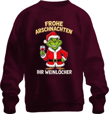 Produktbild von Frohe Arschnachten Weihnachtsgrinch Weinhumor Geschenk Weinparty Uni Sweatshirt Pullover, Burgundy, L