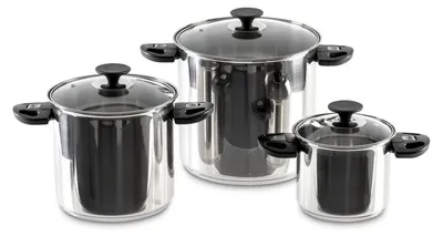 Produktbild von Edelstahl Topfset 6-teilig - Mit abklappbaren Griffen und Glasdeckel
