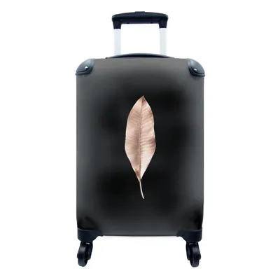 Produktbild von MuchoWow® Koffer Handgepäck Trolley Rollkoffer Kleine Reisekoffer mit 4 Rollen - Roségold - Blätter - Schwarz - Cabin Size < 55x40x23 cm & 55x40x20 cm - Fotokoffer - Kabinenkoffer - Boardgepäck - Reise-Box - Reisekoffer - Reisegepäck - Koffer mit Bild - Trolley für Kinder