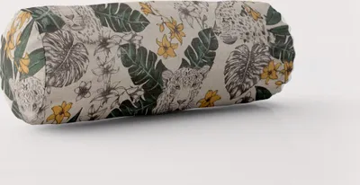 Produktbild von SCHÖNER LEBEN. Kissenhülle Blätter Leopard Dschungel natur grün gel Größe 15x40cm (ØxB) Nackenrolle 15x40cm (ØxB) Nackenrolle Größe