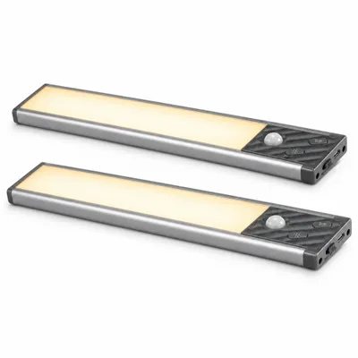 Produktbild von 2er-Set LED-Nachtlichter mit Bewegungsmelder, 34 cm kabellose Schrankleuchten, USB-C wiederaufladbar, 3 Lichtfarben, 3 Helligkeitsstufen, Silber