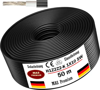 Produktbild von 50m Solarleitung Solarkabel H1Z2Z2-K 10 mm² Schwarz Photovoltaik Halogenfrei