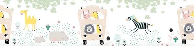 Produktbild von Lovely Kids selbstklebende Kinderzimmer Bordüre Safari Friends bunt gelb creme blau grün 5,00 m x 0,155 m