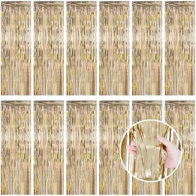 Produktbild von Lametta Vorhänge Hintergrund Champagne, 12 Stück Glitzer Folie Fransen Luftschlangen Funkeln Vorhängen Dekoration Foto Hintergrund für Geburtstag Weihnachten Neujahr Hochzeit Disco Party, 1x2.5m
