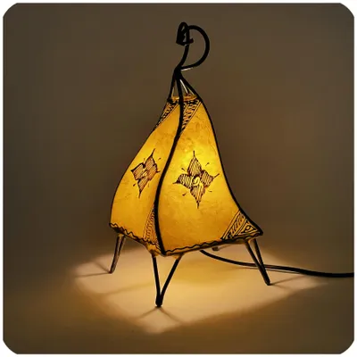 Productafbeelding van Oosterse lamp, hennep lamp, Marokkaanse lederen lamp, tafellamp, vloerlamp, Mellah, Oriënt, 35-38 cm, geel