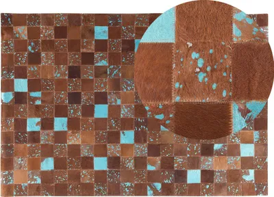 Produktbild von BELIANI Teppich Braun mit Blau 140 x 200 cm aus Leder Patchwork Handgefertigt Rechteckig Modern