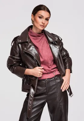 Immagine prodotto di Giacca da motociclista Ombre da donna – Taglio oversize morbido marrone S/M