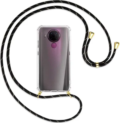 Produktbild von Handykette Backcover-Schutzhülle mit Band (Metall goldfarben) für Nokia 5.4 - schwarz/gold