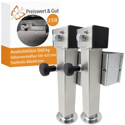 Produktbild von 2x Anhänger Stützen 1300 kg 410–655 mm Wohnwagen Wohnmobil Ausdrehstützen Set